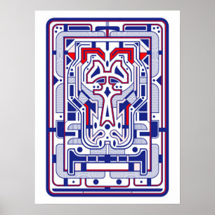 Poster Bleu et Rouge Abstrait Rétro Futuriste