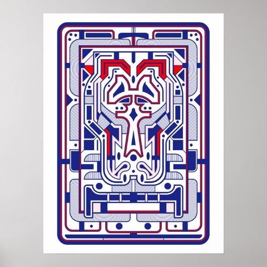 Poster Bleu et Rouge Abstrait Rétro Futuriste (Devant)