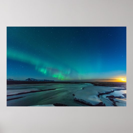 Poster Bleu Et Vert Aurora Borealis, Islande (Devant)