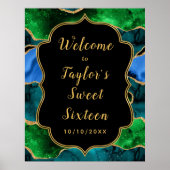 Poster Bleu et vert Peacock Agate Sweet sixteen Bienvenue (Devant)