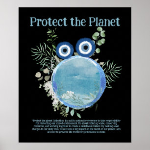 Poster Bleu et vert PROTÉGER LA PLANÈTE, SAUVER L'ART DE 
