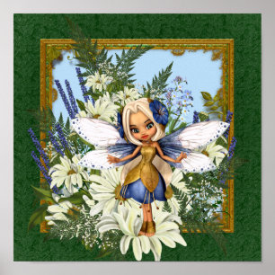 Poster Bleu Fae de marguerite d'été