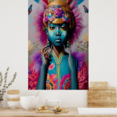 Poster Bleu fille avec or ancienne couronne (Cuisine)
