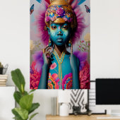 Poster Bleu fille avec or ancienne couronne (Bureau à domicile)