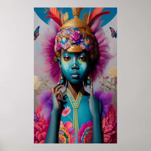 Poster Bleu fille avec or ancienne couronne (Devant)
