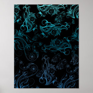 Poster bleu floral