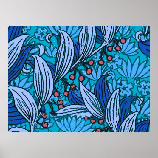 Poster Bleu Floral Antique Boho Moderne (Devant)