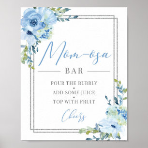 Poster Bleu floral argent géométrique maman-osa signe bar