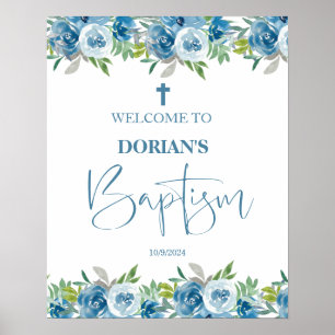 Poster bleu Floral Boy Baptism