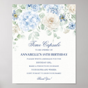 Poster Bleu Floral Hydrangea Botanique Bloom Temps Capsul
