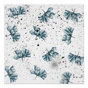 Poster Bleu floral peint à la main