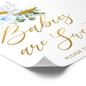 Poster Bleu Floral Vert Eléphant Bébés sont doux (Coin)