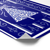 Poster Bleu Foncé Et Blanc Frottis Arbre De Noël (Coin)