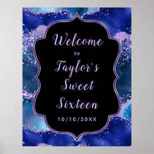 Poster Bleu foncé Violet Océan Agate Sweet sixteen Bienve