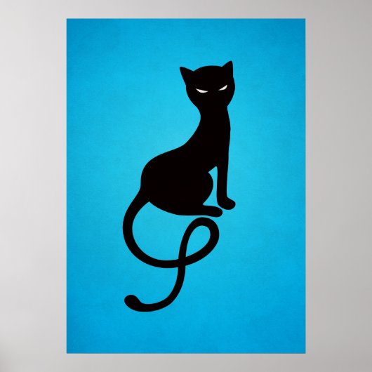 Poster Bleu Gracieux Mal Noir Chat (Devant)