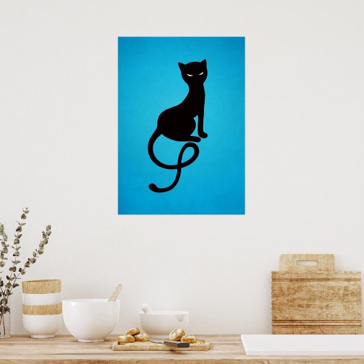 Poster Bleu Gracieux Mal Noir Chat (Cuisine)