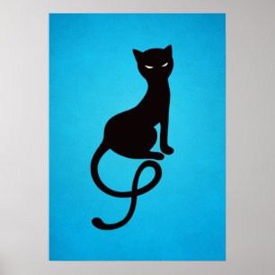 Poster Bleu Gracieux Mal Noir Chat