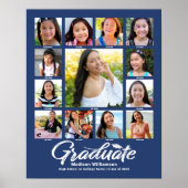 Poster Bleu Graduation K-12 Photo Collage Script Moderne (Devant)