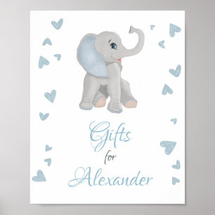 Poster Bleu gris éléphant Cadeaux Baby shower garçon Sign