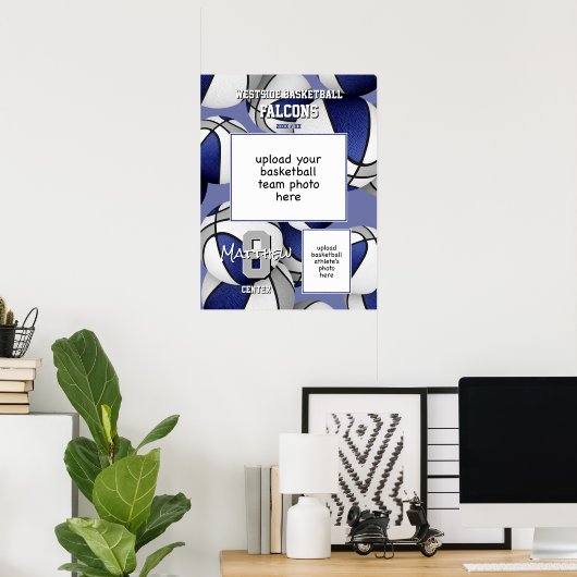 Poster bleu gris équipe de basket couleurs photo de l'équ (Bureau à domicile)