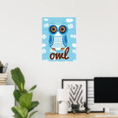 Poster bleu hibou avec lettre (Bureau à domicile)