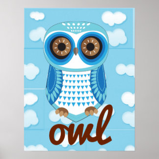 Poster bleu hibou avec lettre