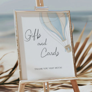 Poster Bleu Hot Air Ballotte Baby shower cadeaux et carte