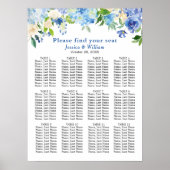 Poster Bleu Hydrangea 12 Tables Mariage CHART DE SIÈGE (Devant)