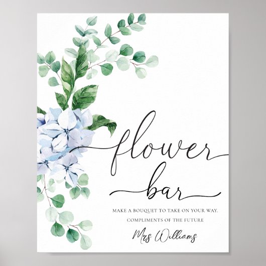 Poster Bleu Hydrangea Floral Bar Fleur Symbole Faveur (Devant)