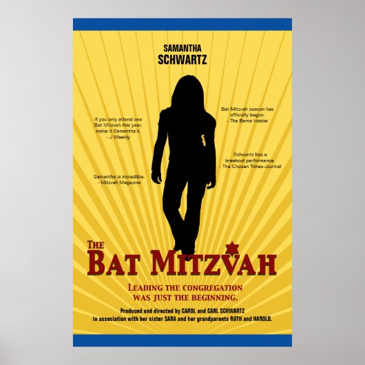 Poster bleu jaune étoile bat mitzvah (Devant)