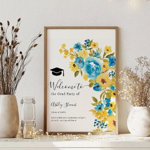 Poster Bleu jaune gras Fleur sauvage Graduation Bienvenue