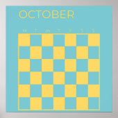 Poster Bleu Jaune Non daté À damiers Octobre Calendrier (Devant)