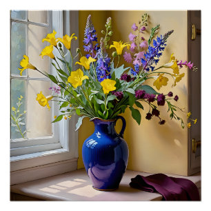 Poster Bleu jaune pourpre fleurit Art