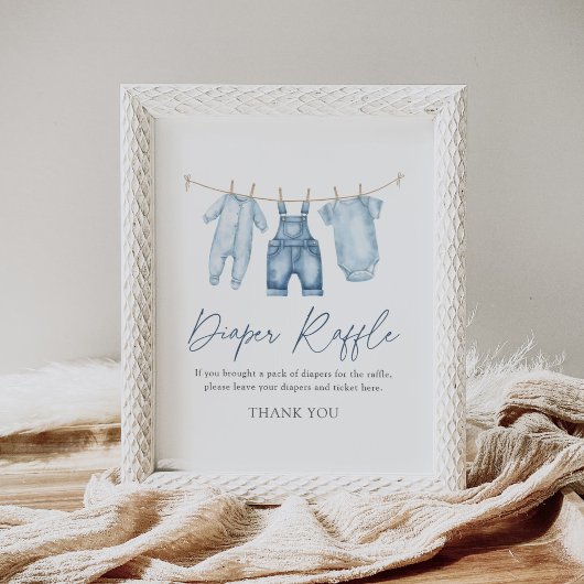 Poster Bleu Jean Denim Baby shower Déchets Lavette Signe