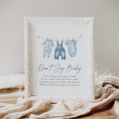 Poster Bleu Jean Denim Baby shower Ne pas dire bébé signe