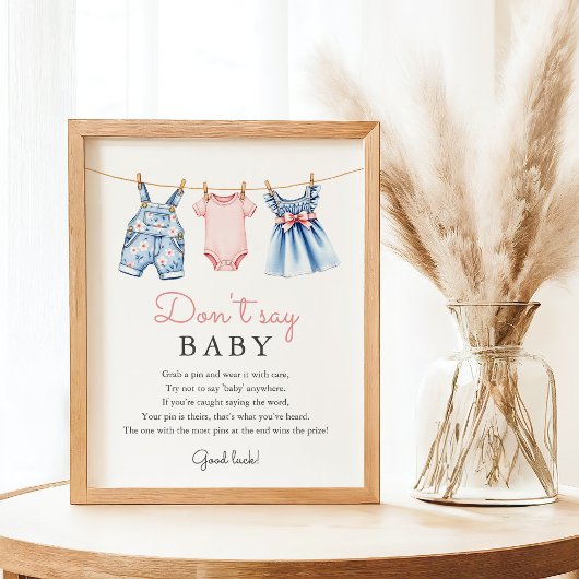 Poster Bleu Jean ne pas dire Baby shower Jeu Signe