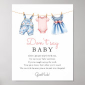 Poster Bleu Jean ne pas dire Baby shower Jeu Signe (Devant)