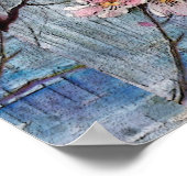 Poster Bleu joliment peint Oiseaux et Fleurs Faux (Coin)