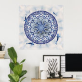 Poster bleu Koi Lotus Mandala (Bureau à domicile)