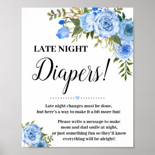 Poster Bleu Late Night Diapers Baby shower signe de jeu