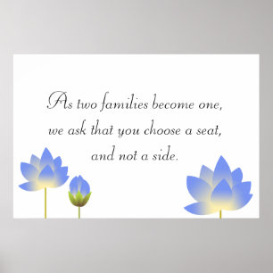 Poster Bleu lotus fleurs gris mariage panneau