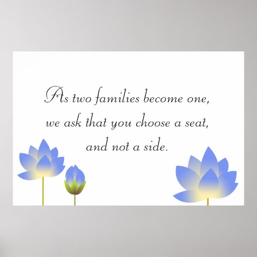Poster Bleu lotus fleurs gris mariage panneau (Devant)