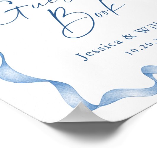 Poster Bleu Main tiré Bow Notre Guestbook Mariage Signal (Coin)