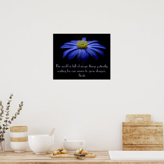 Poster Bleu marguerite avec Citation de Yeats (Cuisine)