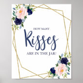 Poster Bleu marine or fleurale Combien de baisers enseign (Devant)