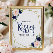 Poster Bleu marine or floral Combien de baisers enseigne