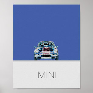 Poster bleu Mini Cooper