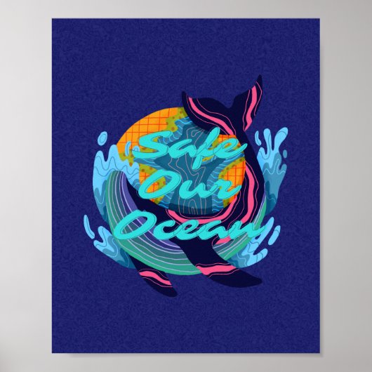 Poster Bleu Minimaliste Protéger Notre Océan (Devant)