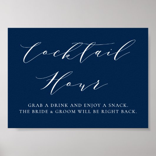 Poster Bleu minimaliste Script Mariage Cocktail Heure (Devant)