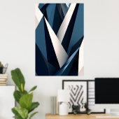 Poster Bleu Moderne Abstrait Géométrique 3D (Bureau à domicile)